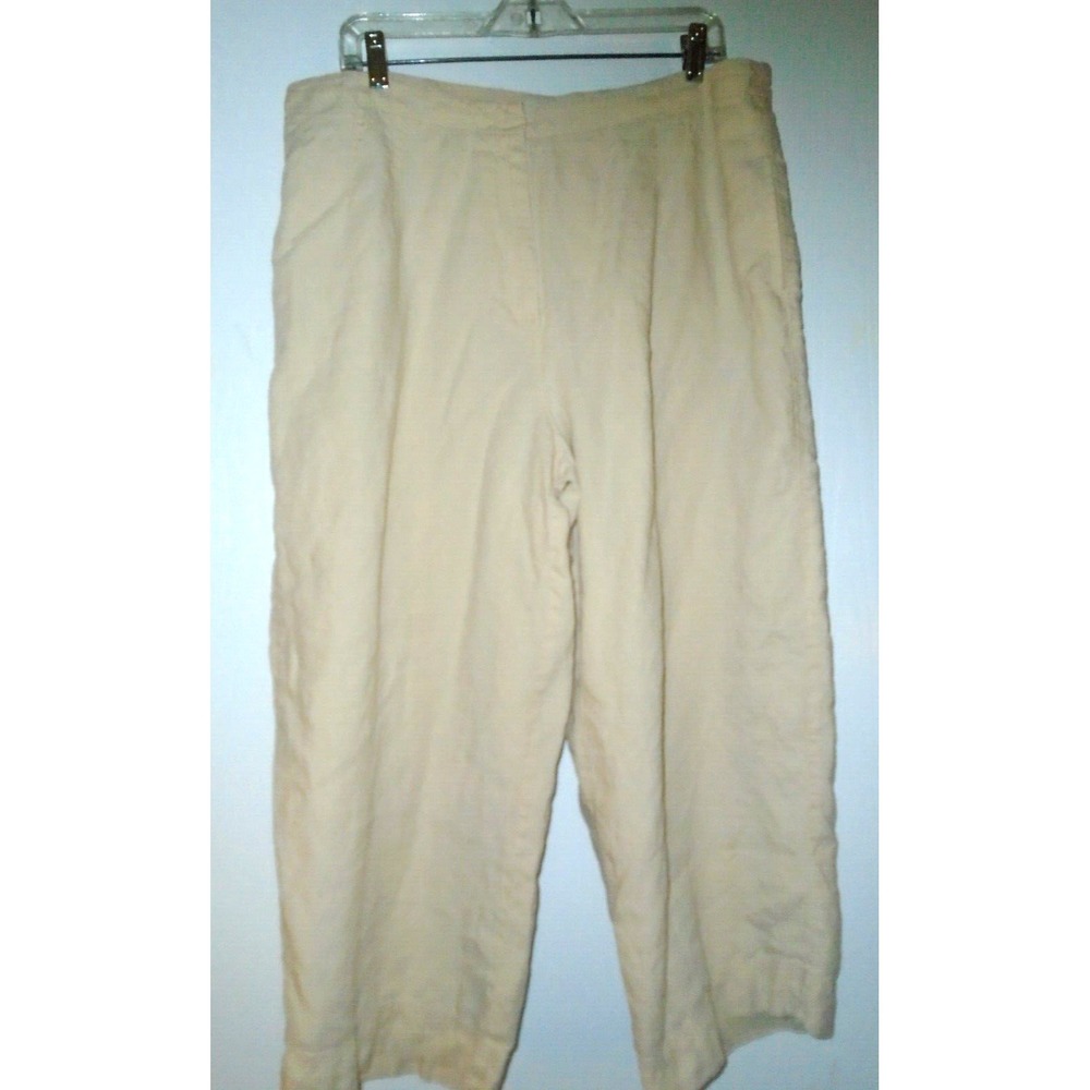 J Jill Sz 18 100% Linen Wide Leg Pants Lined Trouser Lagenlook Cropped Ankle 24"